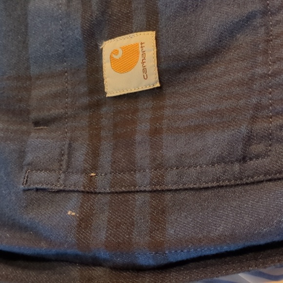 Carhartt Rugged FlexFlannel blue/black BuffaloCheck button down top/Tunic XSmall - Picture 11 of 16
